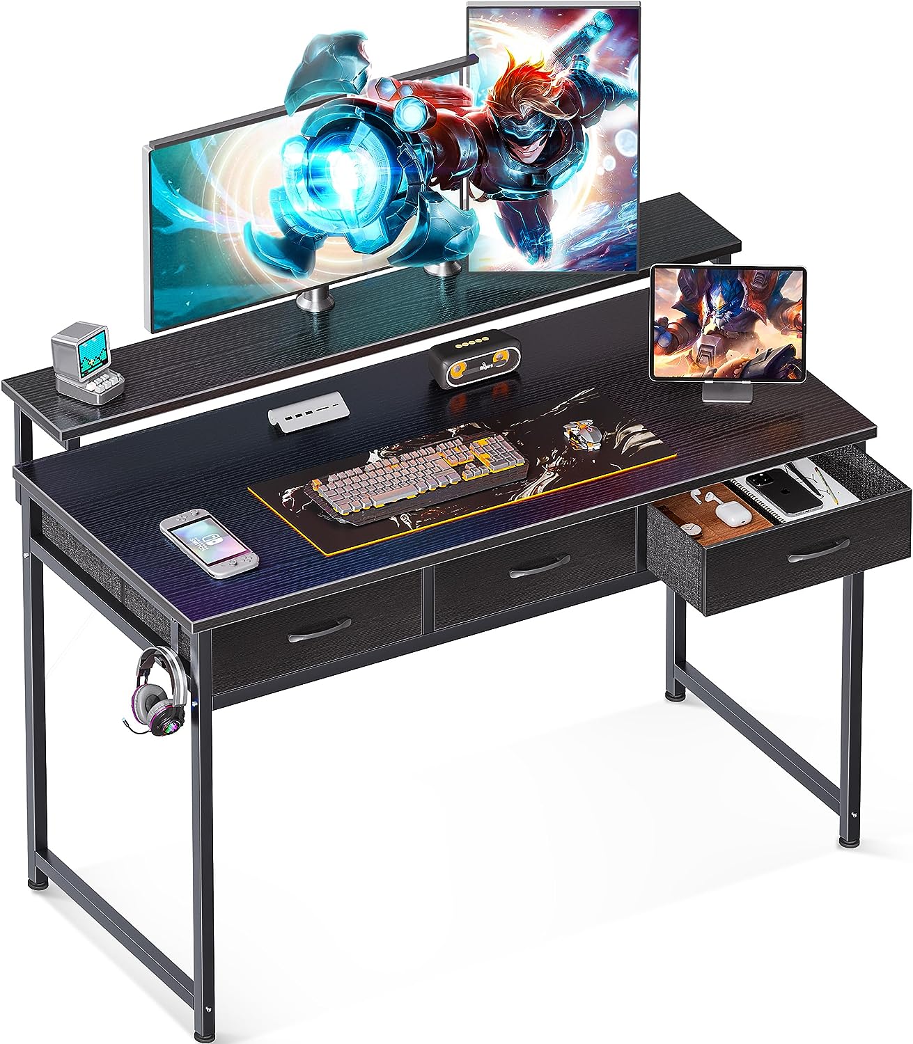 SHMAMT 40 Inch Computer Desk with 3 Drawer and Large Storage Shelves