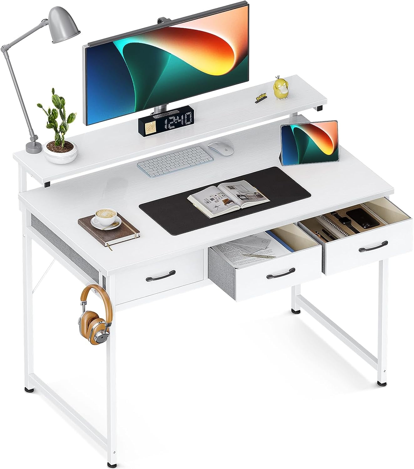 SHMAMT 40 Inch Computer Desk with 3 Drawer and Large Storage Shelves