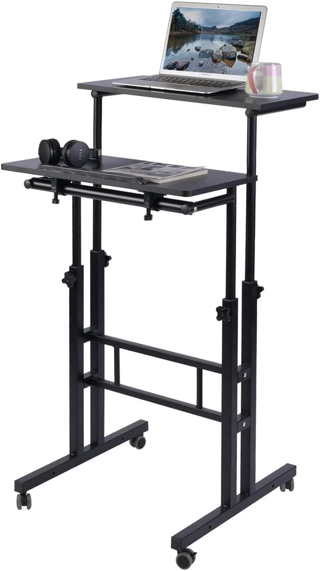 SHMAMT Adjustable Desk with Rolling Wheels, Portable Laptop Table for