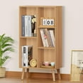 thumbnail image 1 of SHMAMT Cube Bookshelf 3 Tier Mid-Century Modern Bookcase with Legs,Retro Wood Bookshelves Storage Organizer Shelf,Freestanding Open Book Shelves,Rustic Brown Bookcases for Bedroom,Living Room,Office, 1 of 3
