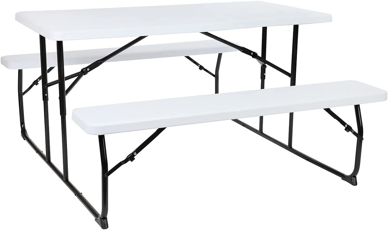 SHMAMT InstaFold Picnic Table White Wood Grain Folding Picnic Table