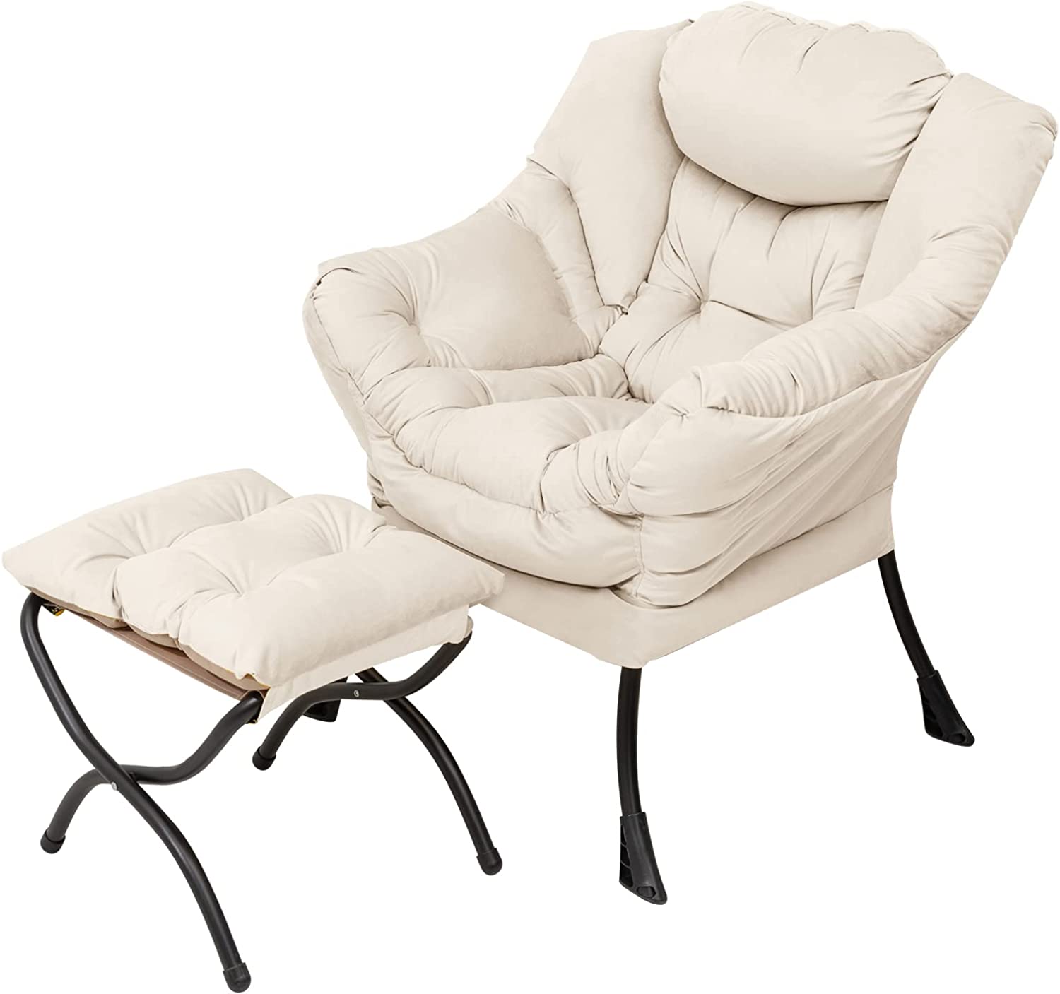 SHMAMT Lazy Chair with Ottoman Modern Soft Reading Chair Accent Contemporary Lounge Leisure Sofa Chair with Armrests and a Side Pocket for Living Room Bedroom Dorm Office Dark Blue Walmart