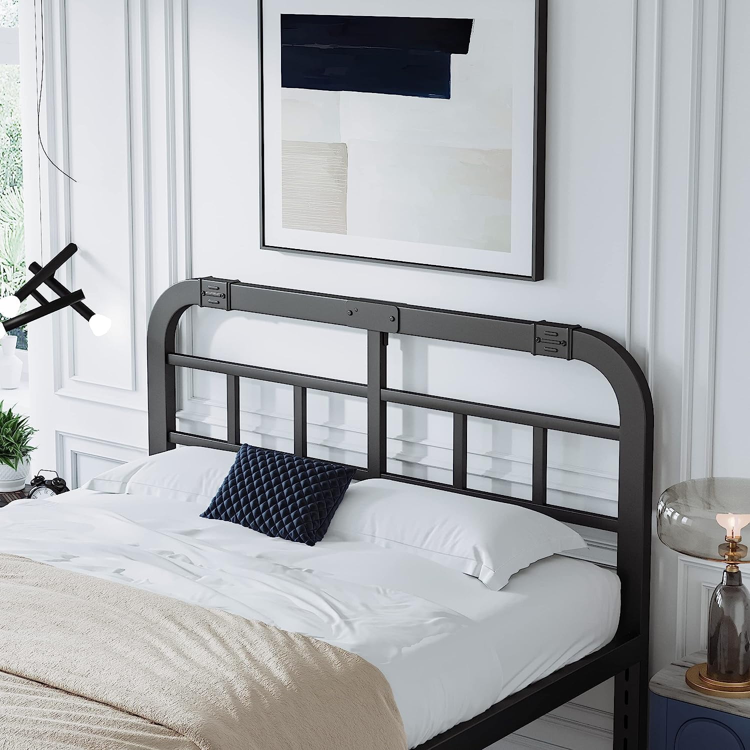 SHMAMT Queen Headboards Only, Rustic Solid Wood Board with Black Metal