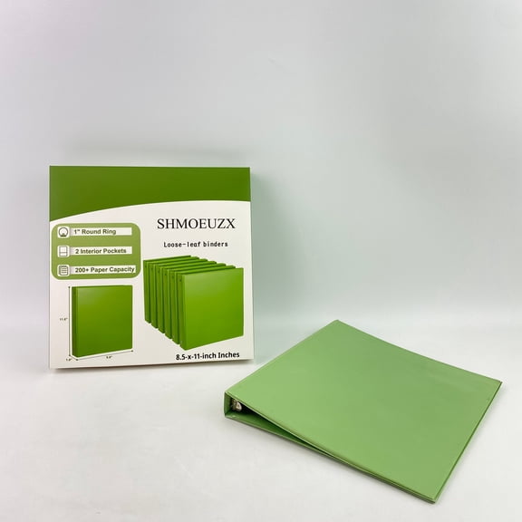 SHMOEUZX Loose leaf binders,1-Inch 3 Ring Binder, Standard Round Ring Binder Fit Letter Size Paper, Presentation View Binders, Green