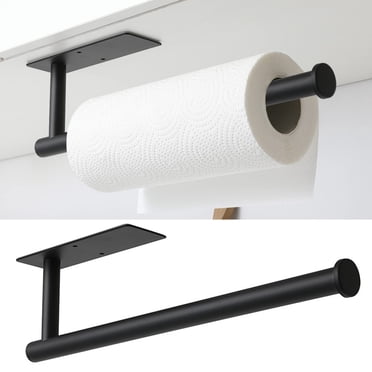 Adhesive Wall-Mounted Paper Towel Holder With Shelf - 12 Inch, Black, No Drilling, For Kitchen Or Bathroom