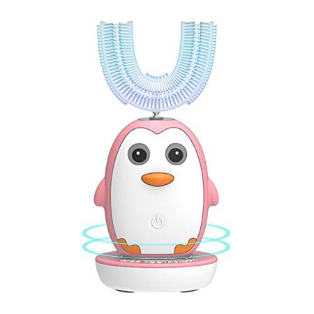 SHNOKER Electric Toothbrush with U-Shaped Toothbrush,Wireless Charging Ultrasonic Automatic Toothbrush,IPX7 Waterproof,Three Clearing Modes,Cartoon Modeling Design for Kids (Pink 7-15 Year)