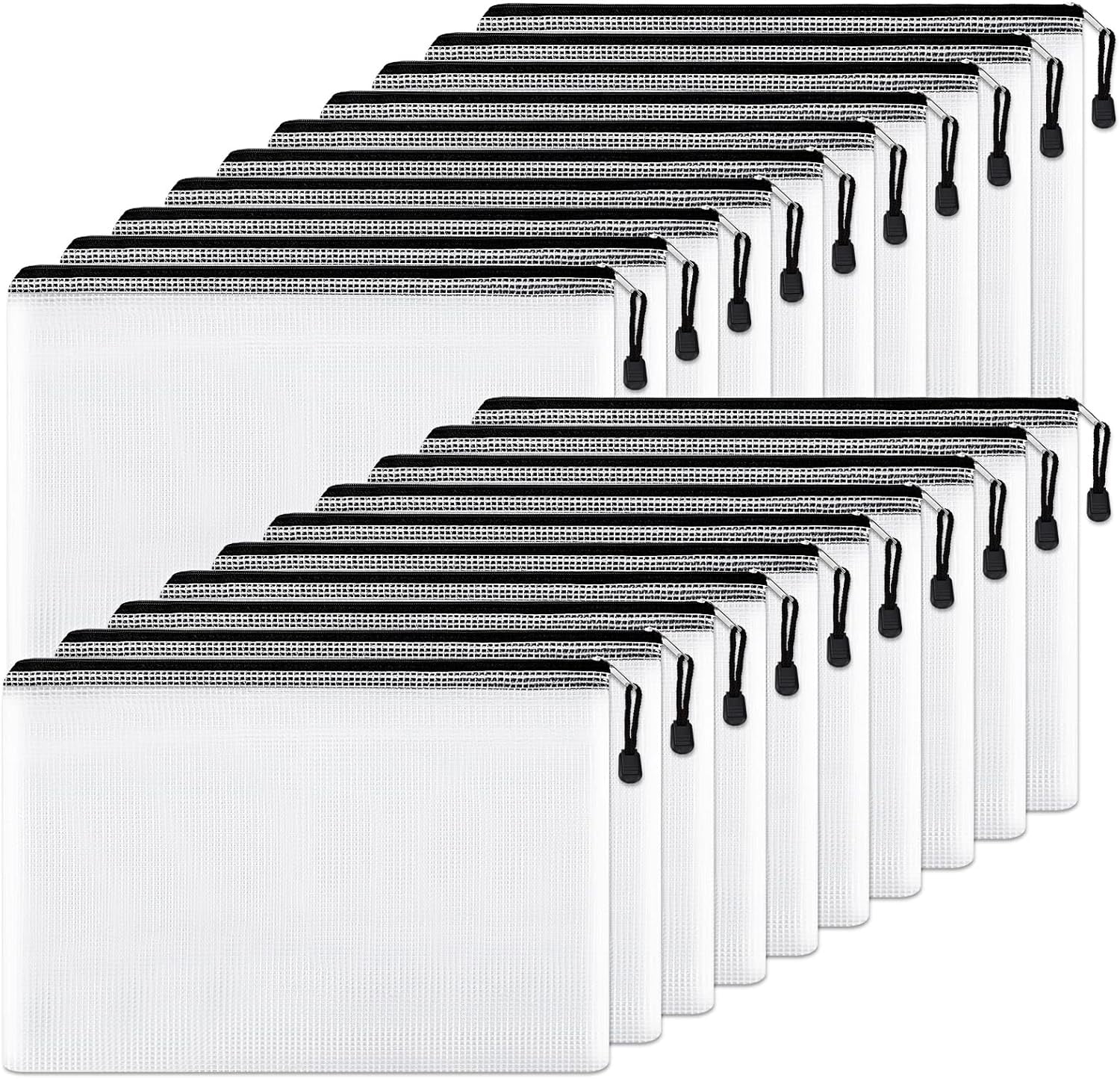 SHNWU 20pcs Large Mesh Zipper Pouch, 10x14in Black Zipper Bags for