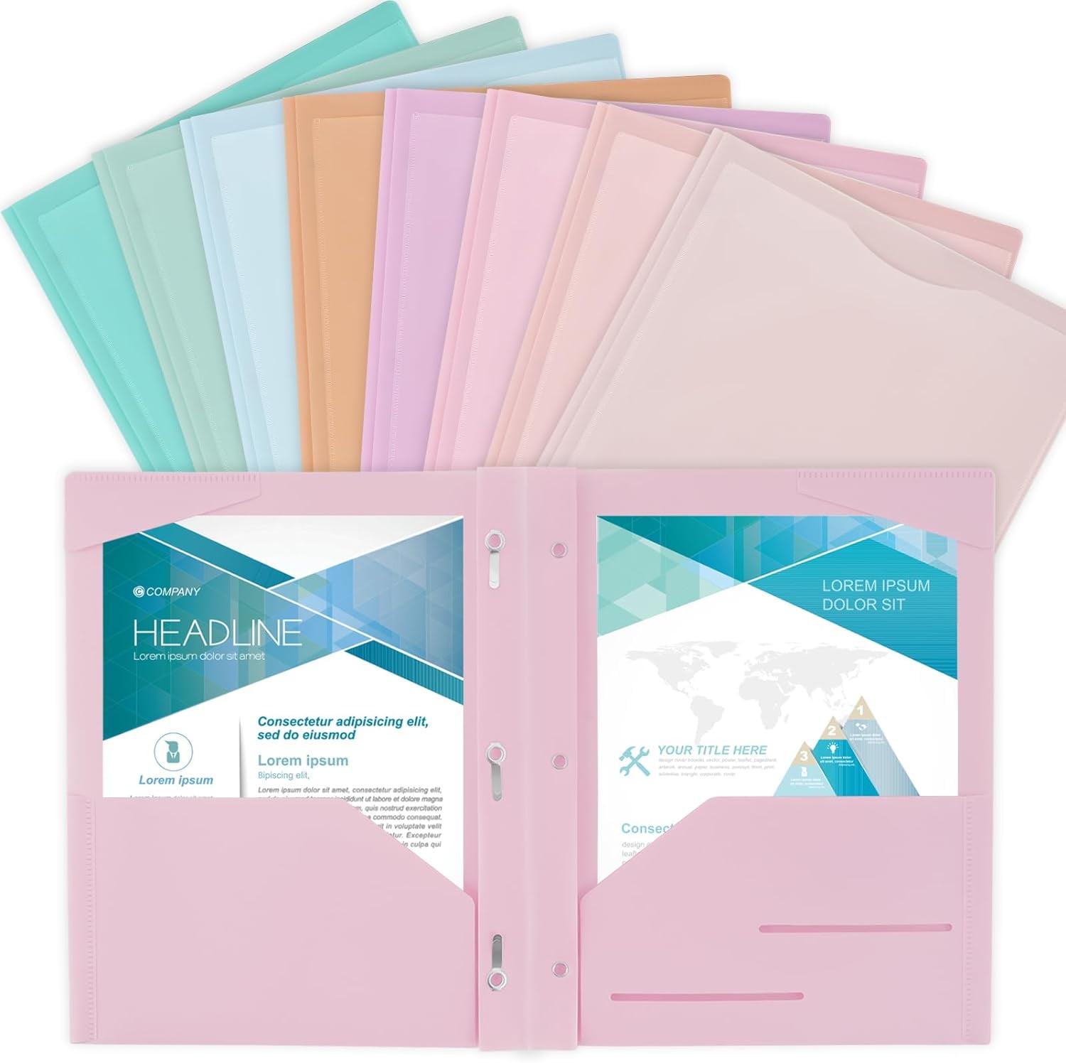 SHNWU 8 Pack Plastic Folders with Clear Front Pocket, 8 Pastel Colors, Folders mit 2 Pockets and