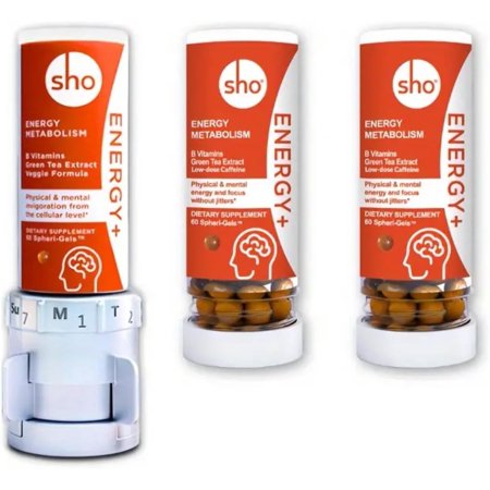 SHO Vegan Energy+ Focus Supplement Kit- Matcha Green Tea Extract, Methylated B Complex, Vitamin B and Caffeine Natural Energy Booster Without Crash, Jitters for Men and Women - 60 Pills Refill Bottle