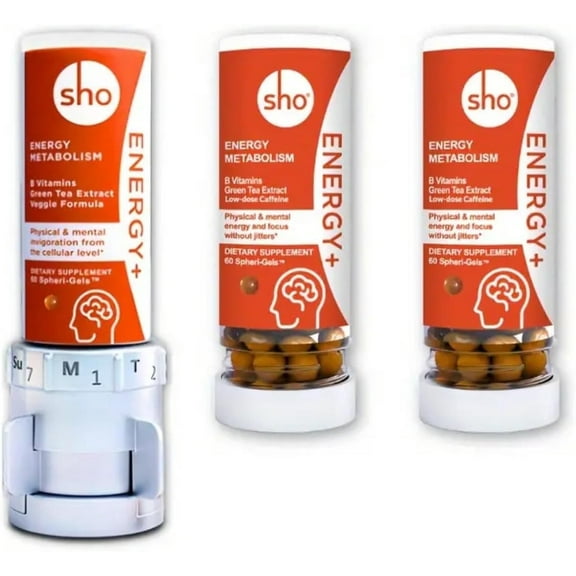 SHO Vegan Energy+ Focus Supplement Kit- Matcha Green Tea Extract, Methylated B Complex, Vitamin B and Caffeine Natural Energy Booster Without Crash, Jitters for Men and Women - 60 Pills Refill Bottle