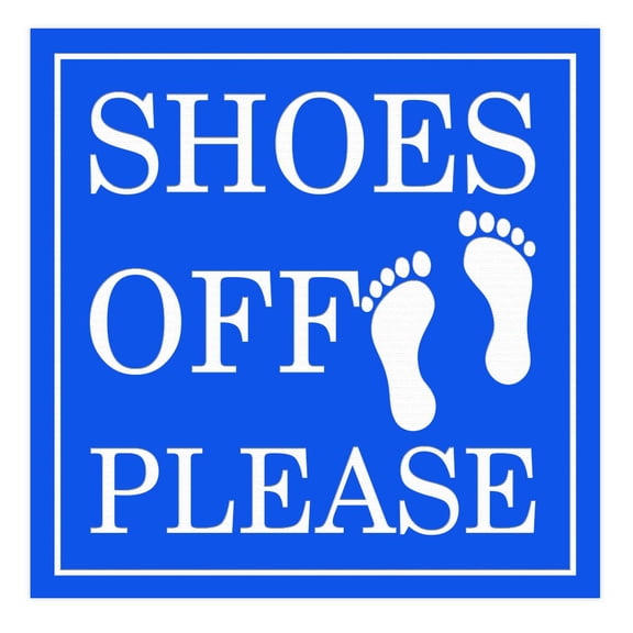 SHOES OFF PLEASE Square Wall Door Sign - Blue (Small)