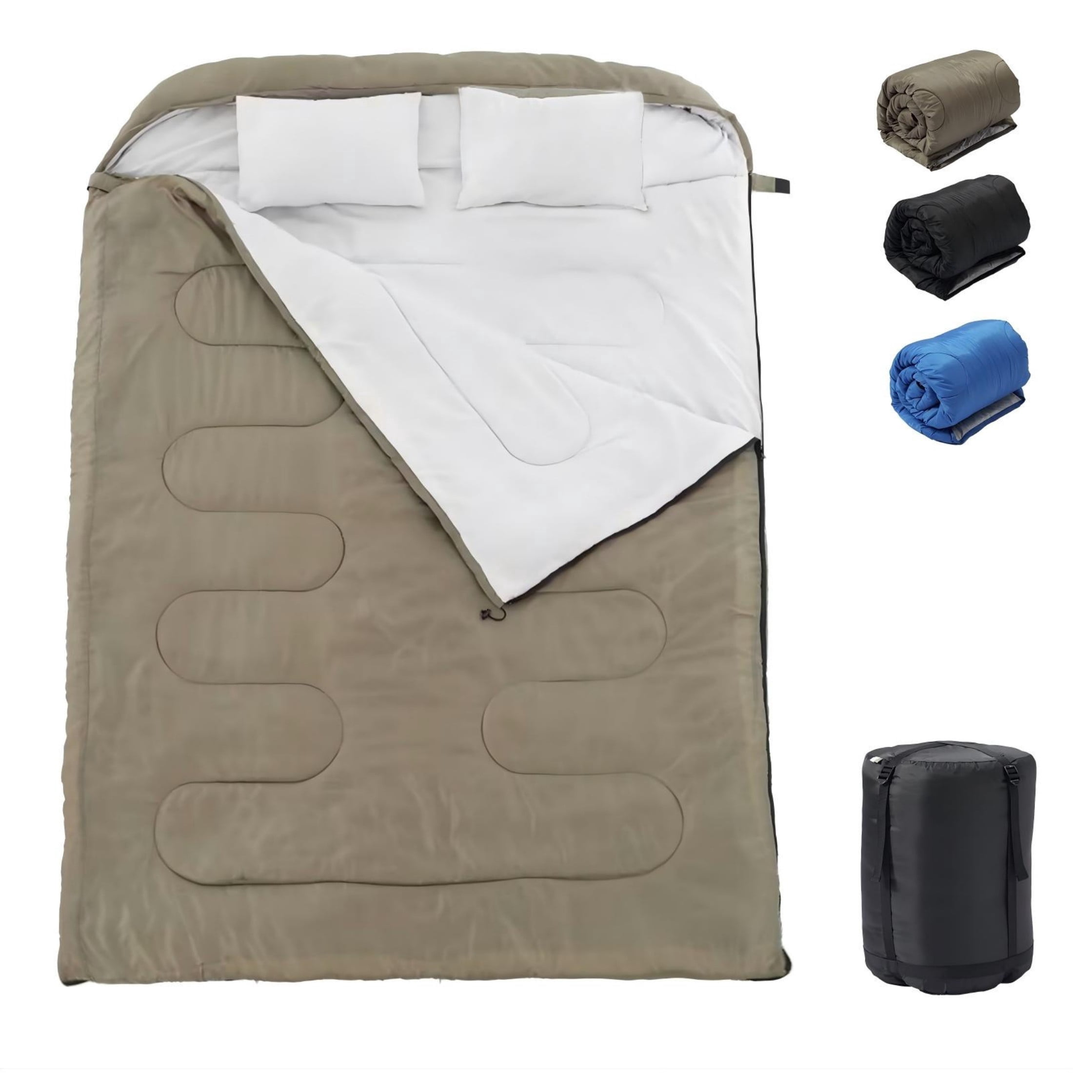 SHOUFTW Double Sleeping Bag for Adults, Lightweight Waterproof, Machine Washable for Camping Hiking Backpacking, Army Green