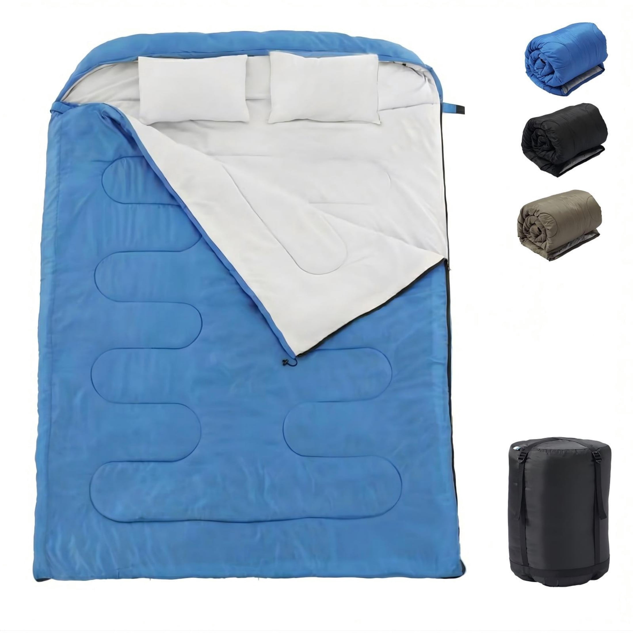 SHOUFTW Double Sleeping Bag for Adults, Lightweight Waterproof, Machine Washable for Camping Hiking Backpacking, Blue