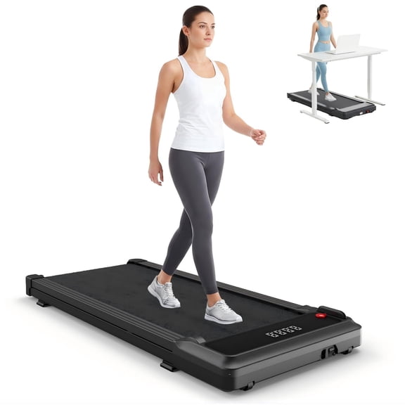 SHOUFTW Under Desk Walking Pad, Portable Treadmill for Home/Office, Low Noise with LED Display & Remote Control, Black