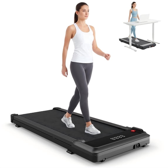 SHOUFTW Under Desk Walking Pad, Portable Treadmill for Home/Office, Low Noise with LED Display & Remote Control, Black