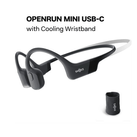 SHOKZ OpenRun Mini with USB-C Charging Bone Conduction Waterproof Bluetooth Headphones for Sports with Cooling Wristband (Black)