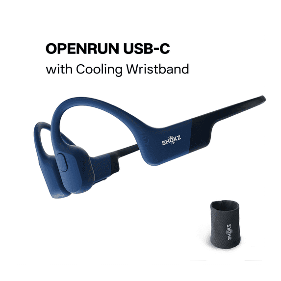 SHOKZ OpenRun Bone USB-C Charging Conduction Waterproof Bluetooth Headphones for Sports with Cooling Wristband (Blue)
