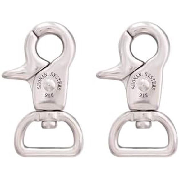 SHONAN 2" Small Trigger Snap Hooks, Marine Grade Stainless Steel Swivel Trigger Snaps, 2 Pack Scissor Clips, Small Lobster Claw Clips for Keychains, Bag Straps or Camera Belts, 40 Lbs Capacity