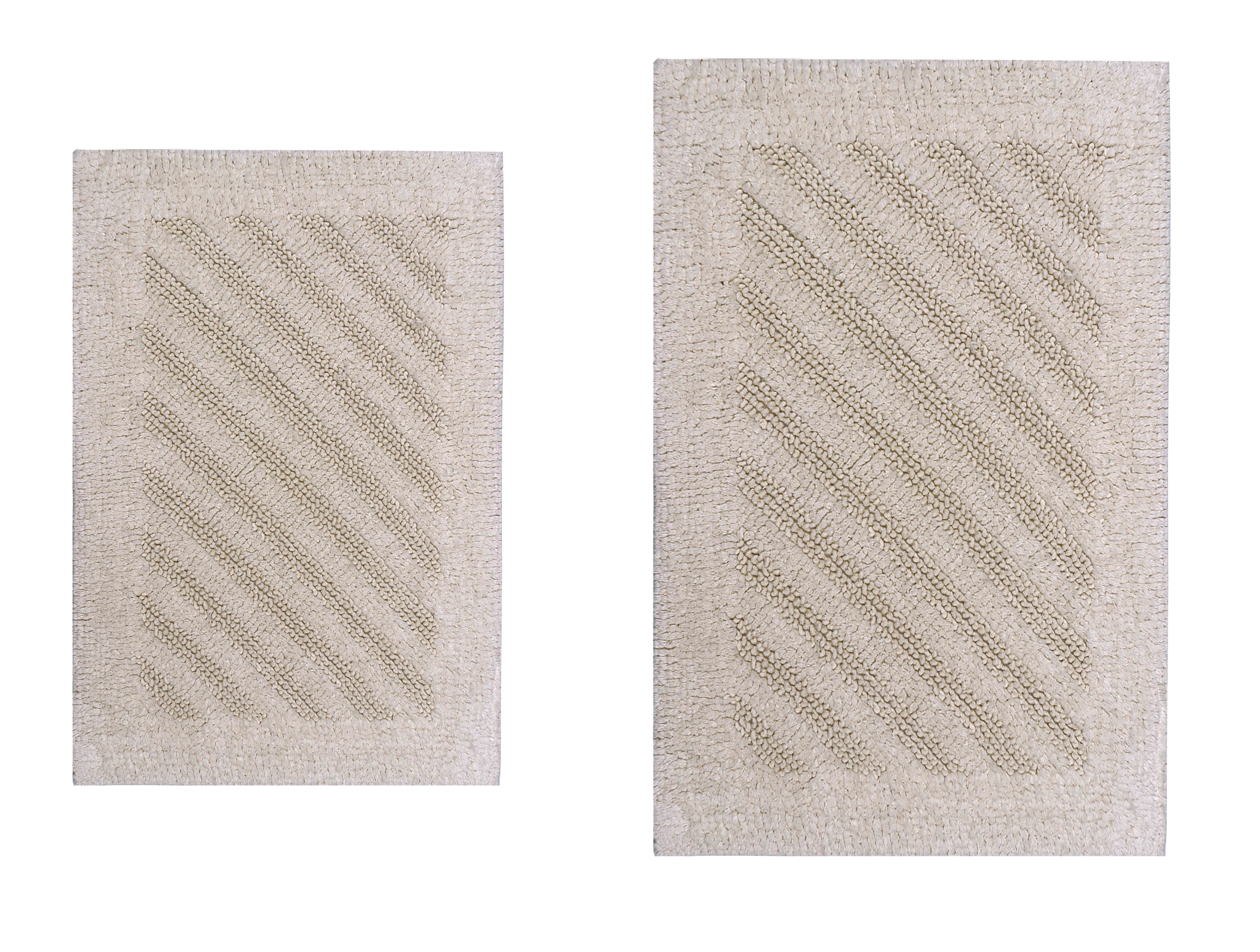 Ivory Diagonal Striped Cotton Reversible Bath Rug Set