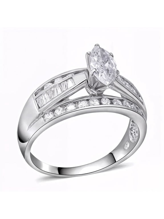 DELIVERING JOY 925 Sterling Silver Engagement Rings Rhodium Plated Cubic Zirconia CZ Wedding Promise Rings for Her Wedding Band for Women Jewelry Ct 3.8 Size 9 Birthday Gifts for Women