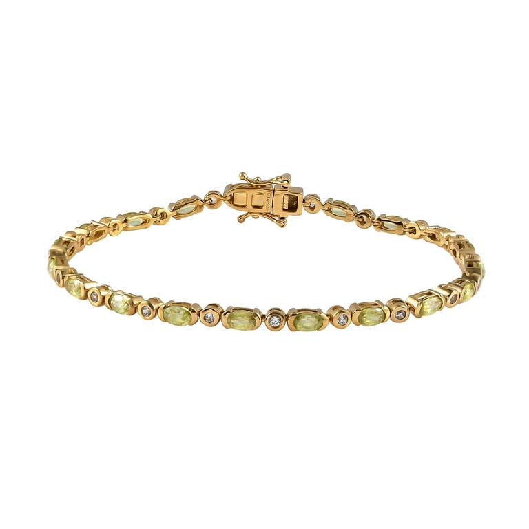 SHOP LC Ct 4.22 AAA Sava Sphene White Zircon Oval 925 Sterling Silver  Vermeil Yellow Gold Plated Bracelet for Women Size 8.00\