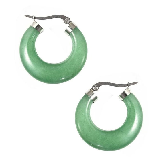 Green Aventurine Hoop Earrings for Women Jewelry Stainless Steel Clip on Clasp Birthday Christmas Gifts for Women