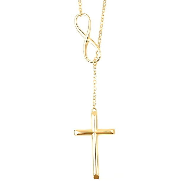 SHOP LC Infinity Cross Lariat Necklace for Women 14K Yellow Gold Plated 925 Sterling Silver