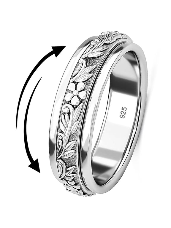 925 Sterling Silver Nature Spinner Fidget Anxiety Ring Size - 6