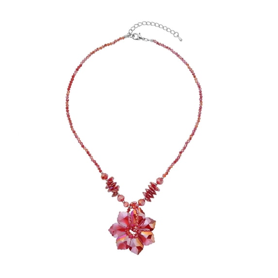 SHOP LC Red Magic Glass Mix Silvertone Beaded Flower Necklace for Women Size 20" Birthday Gifts for Women