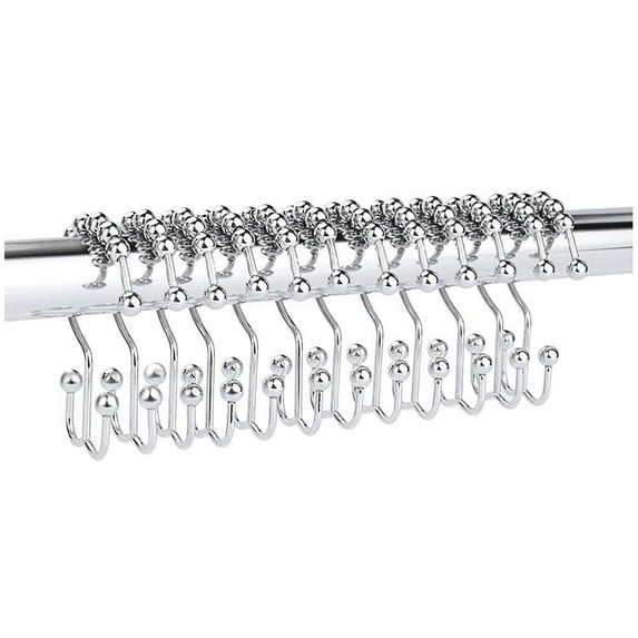 SHOP 'n SAVE Chrome Metal Double Sided Shower Curtain Roller Hooks (12 Count)