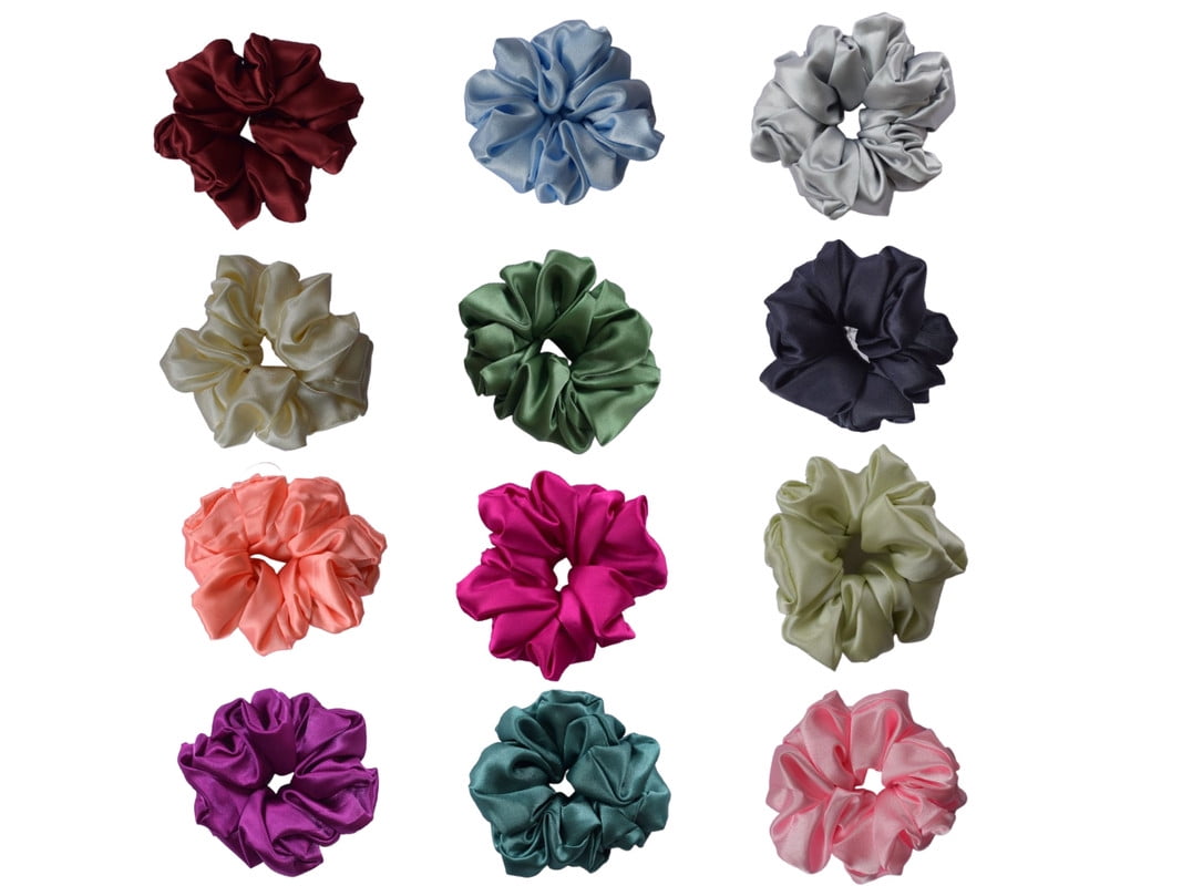 SHOPCREW 12 Pcs Soft Silk Satin Hair Scrunchies for Women and Girls Ponytail Holder Thick Hair Bands Ties Accessories 4.5 Inches