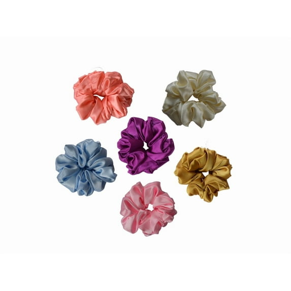 SHOPCREW 6 Pcs Soft Silk Satin Hair Scrunchies for Women and Girls Ponytail Holder Thick Hair Bands Ties Accessories 4.5 Inches