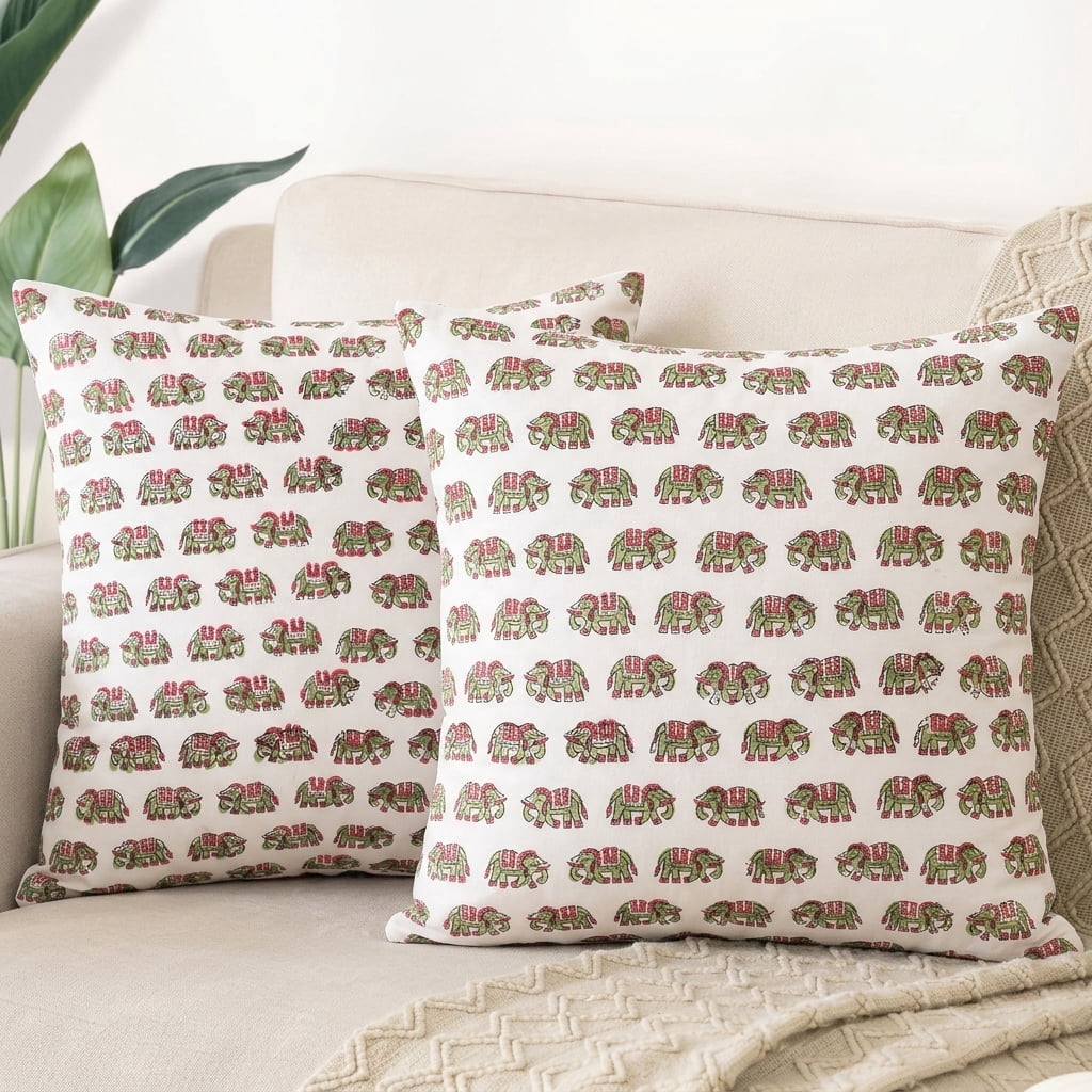 SHOPCREW Hand Block Printed Cotton Cushion Covers with Zipper Closure, Decorative Throw Pillow Covers for Sofa Couch Bed, 16x16 Inches, Pack of 4 - Multicolor 16