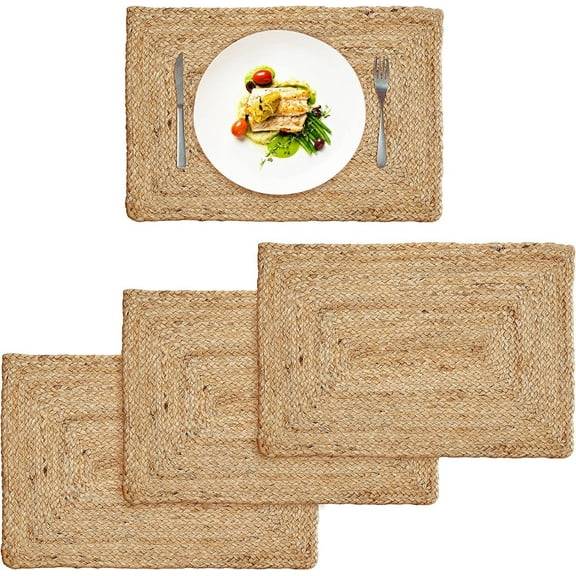 SHOPCREW Rectangle 100% Jute Braided Placemats Set of 6 for Dining Table To Mats, Heat Resistant Jute Table Mats Farmhouse Decor Natural Place Mats for Dining Table Decoration