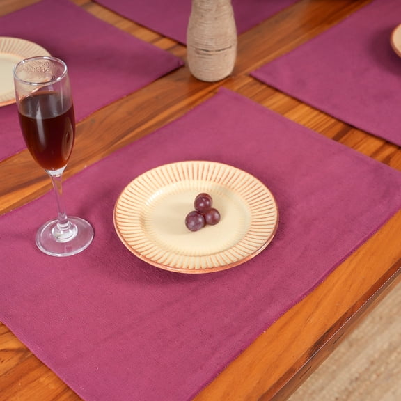 SHOPCREW Ribbed Cotton Placemats – Soft Textured Rectangular Table Mats for Dining Table, Modern Kitchen Table Décor Mats, Washable Cotton Place Mats for Everyday Use (Wine, Pack 2)