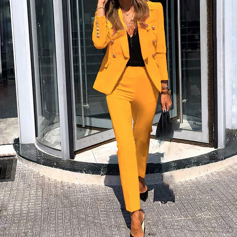 SHOPESSA Business Suit Sets for Women Elegant Long Sleeve Solid