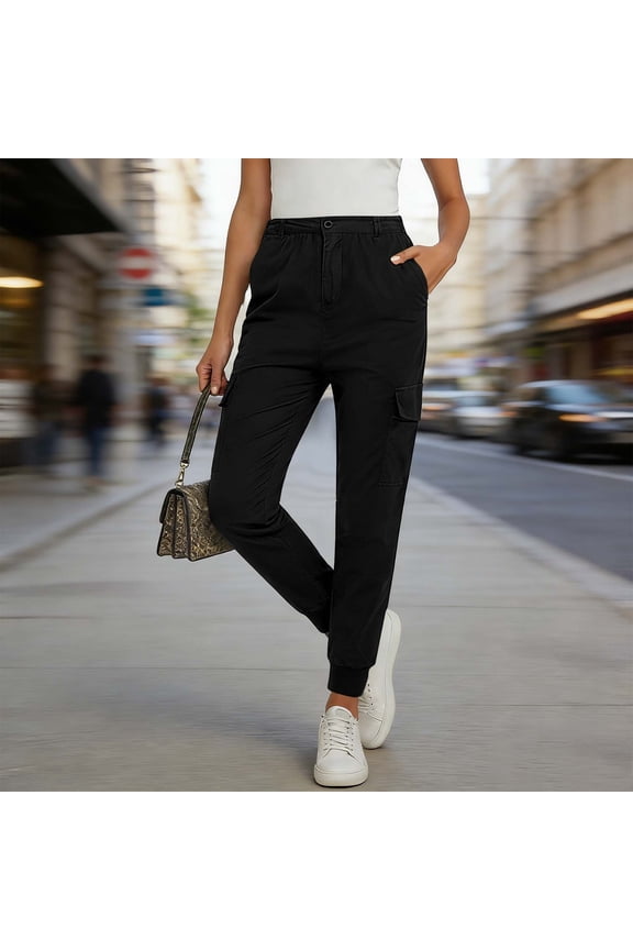 Cargo Pants Fashion Women Plus Size Drawstring Casual Solid Elastic Waist Pocket Loose Pants Great Gifts for Less Pnats for Women