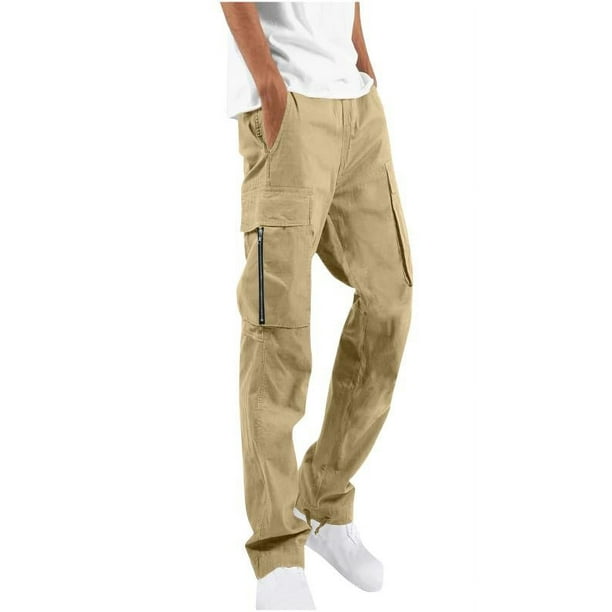 SHOPESSA Cargo Pants Men Solid Casual Multiple Pockets Outdoor Straight ...