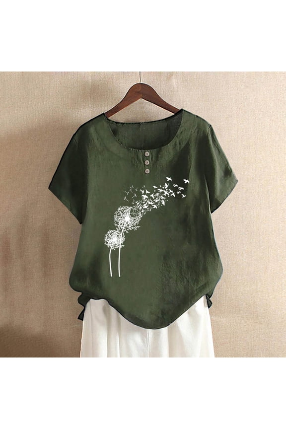 Plus Size Tops for Women Casual Round Neck Blouse Short Sleeve Print Loose Shirt Tops Print Boho Tanic Shirt Blouse Tops