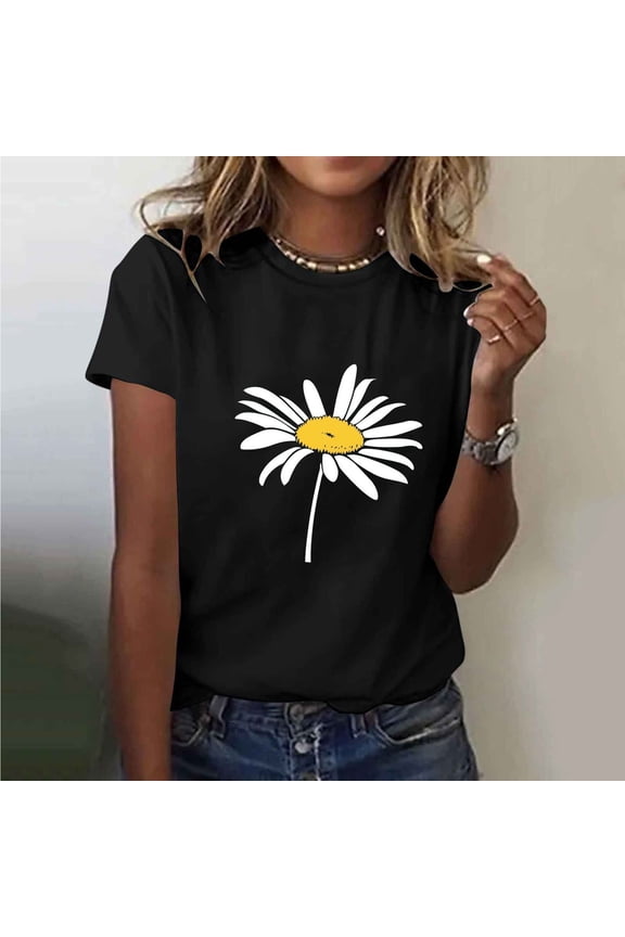 50% off Clear!5 Days Delivery Sawvnm Women Summer Tops Casual Loose Print Short-Sleeved T-shirt Women Great Gifts for Less