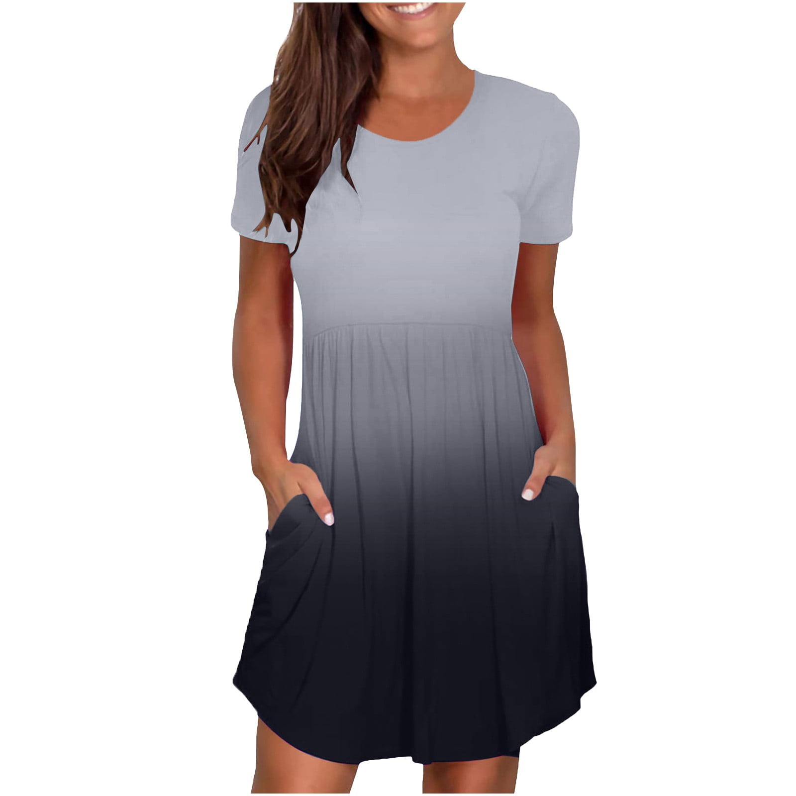 SHOPESSA Women Summer Tunic Dress with Pockets Short Sleeve Round Neck  Casual Loose Flowy Swing Shift Gradient Gray Dresses for Women - Walmart.com