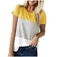 thumbnail image 1 of SHOPESSA Women's Casual Basic Rounk Neck Summer T-Shirt Splicing Loose Short Sleeve Tee Shirts Tops, 1 of 4