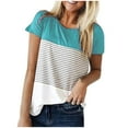 thumbnail image 1 of SHOPESSA Women's Casual Basic Rounk Neck Summer T-Shirt Splicing Loose Short Sleeve Tee Shirts Tops, 1 of 4