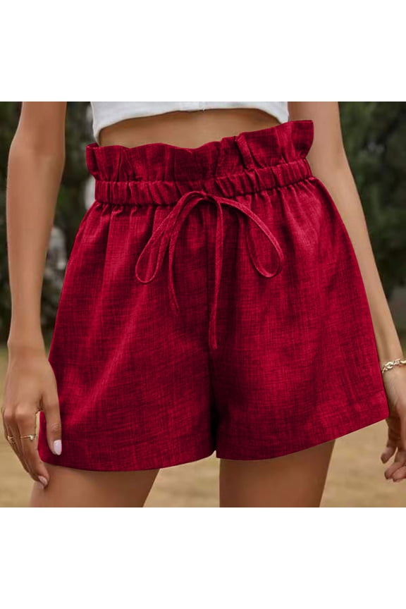 Womens Shorts Summer Plus Size Fashion Solid Color Casual Wide Leg Lace Loose High Waist Shorts Pants S
