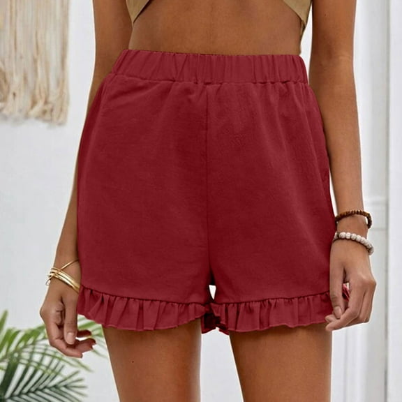 SHOPESSA Womens Shorts Summer Plus Size Fashion Solid Color Casual Wide Leg Loose High Waist Shorts Pants L