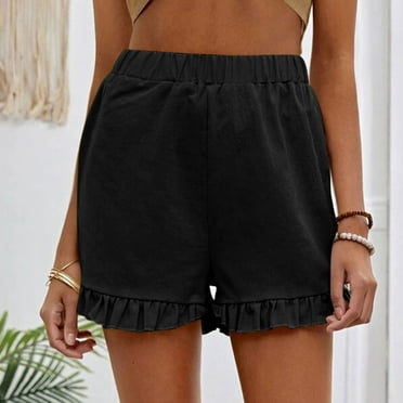 SHOPESSA Womens Shorts Summer Plus Size Fashion Solid Color Casual Wide Leg Loose High Waist Shorts Pants S on Clearance