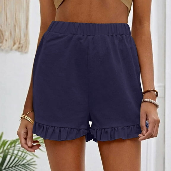 SHOPESSA Womens Shorts Summer Plus Size Fashion Solid Color Casual Wide Leg Loose High Waist Shorts Pants XL on Clearance