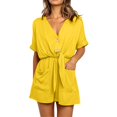 thumbnail image 1 of SHOPESSA Womens Shorts Summer Plus Size Fashion Solid Color Pocket Summer V-Neck Short Sleeve Button Tie Jumpsuit XXL on, 1 of 7
