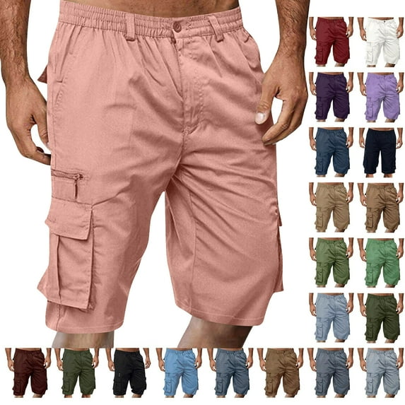 Summer Savings Mens Shorts Cargo Solid Color Straight Buttons Zipper Elastic Cargo Pants Multi Pockets Casual Summer Beach Party Cargo Stretch Shorts under 5$