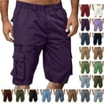 thumbnail image 1 of Summer Savings Mens Shorts Cargo Solid Color Straight Buttons Zipper Elastic Cargo Pants Multi Pockets Casual Summer Beach Party Cargo Stretch Shorts under 5$, 1 of 7